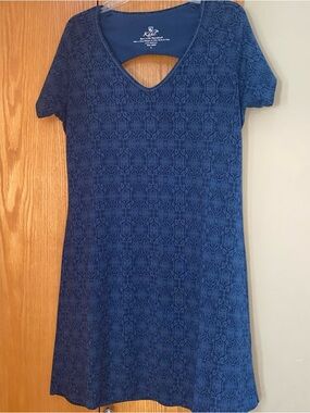 Kuhl Oriana Jersey Dress Sz L Open Back Short Sleeve Blue Coolplus Tencel